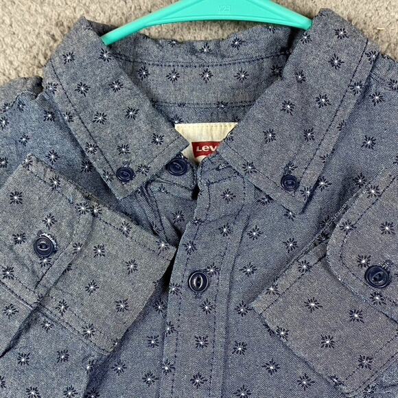 Levi's Men's S Long Sleeve Blue Chambray Button Down Shirt All Over Print - Picture 1 of 6
